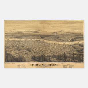 Luftansicht von Portland, Oregon (1879) Rechteckiger Aufkleber