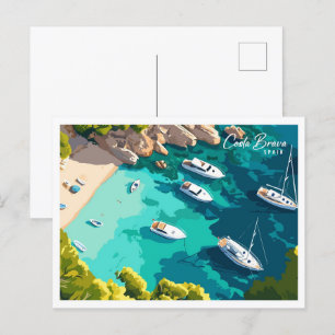 Luftaufnahme Costa Brava Spanien - Illustration Postkarte
