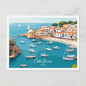 Luftaufnahme Costa Brava Spanien Illustration Reis Postkarte (Vorderseite)