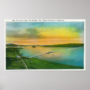 Luftaufnahme der Bucht-Brücke zu Hayward, CA Poster