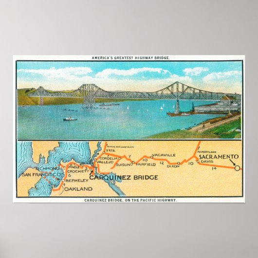 Luftaufnahme der Carquinez-Brücke und Karte Poster (Vorne)