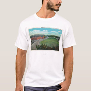 Luftaufnahme der WA Staats-Uni-Turnhalle und T-Shirt