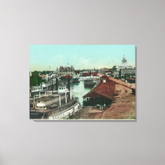 Luftaufnahme der WasserfrontStockton, CA Leinwanddruck (Vorderseite)