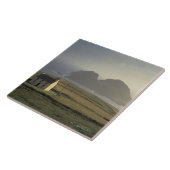 Luftaufnahme einer Hütte auf einem Hügel durch das Fliese (Seite)