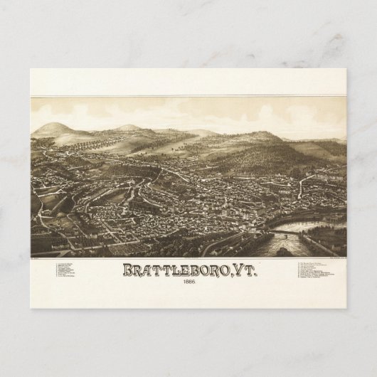 Luftaufnahme von Brattleboro, Vermont (1886) Postkarte (Vorderseite)