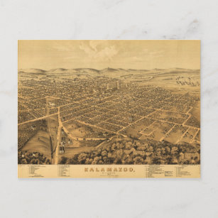 Luftaufnahme von Kalamazoo, Michigan (1874) Postkarte