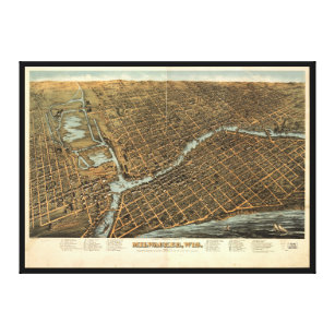 Luftaufnahme von Milwaukee, Wisconsin (1872) Leinwanddruck