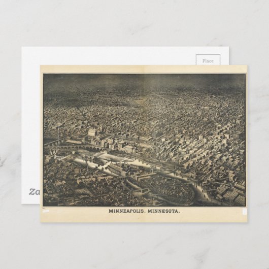 Luftaufnahme von Minneapolis, Minnesota (1885) Postkarte (Vorne/Hinten)