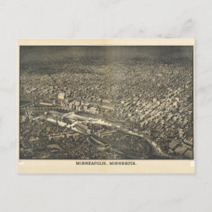 Luftaufnahme von Minneapolis, Minnesota (1885) Postkarte
