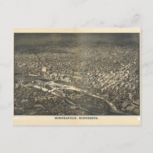 Luftaufnahme von Minneapolis, Minnesota (1885) Postkarte (Vorderseite)