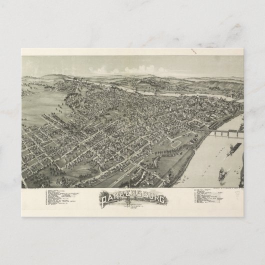 Luftaufnahme von Parkersburg, West Virginia (1899) Postkarte (Vorderseite)