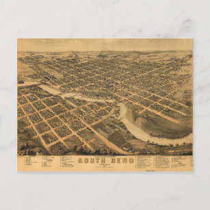 Luftaufnahme von South Bend, Indiana (1874) Postkarte