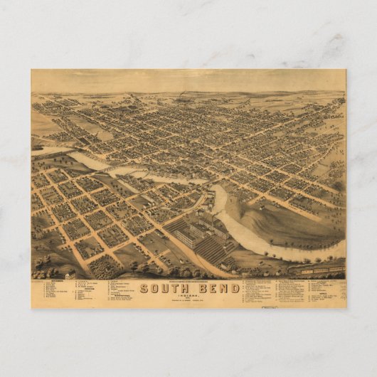 Luftaufnahme von South Bend, Indiana (1874) Postkarte (Vorderseite)