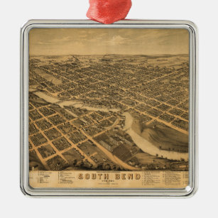 Luftaufnahme von South Bend, Indiana (1874) Silbernes Ornament