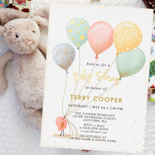 Luftballon-Baby-Shower-Aquarell Folieneinladung
