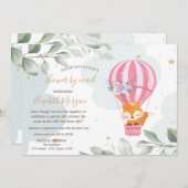 Luftballon, Fox, Wolken Babydusche per Post Einladung (Vorne/Hinten)