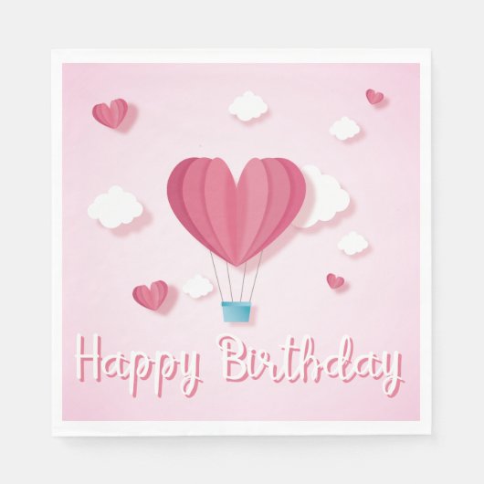Luftballon Herz rosa romantische Happy Birthday Serviette (Vorderseite)