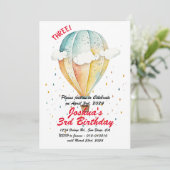 Luftballon mit kleinen Wolken 3. Geburtstag Party Einladung (Stehend Vorderseite)