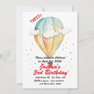 Luftballon mit kleinen Wolken 3. Geburtstag Party Einladung