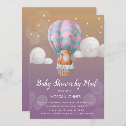 Luftballon Tiere Baby Dusche per Post Einladung (Vorne/Hinten)