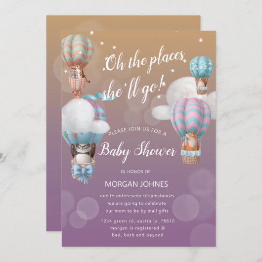 Luftballon Tiere Baby Dusche per Post Einladung (Vorne/Hinten)