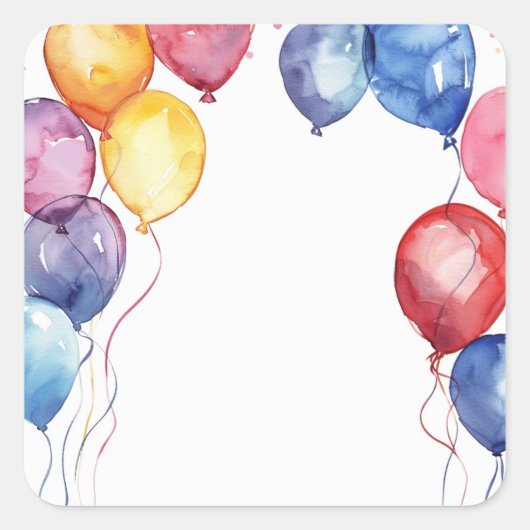 Luftballons Aquarell Quadratischer Aufkleber (Vorderseite)