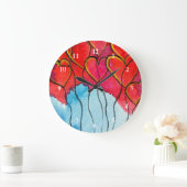 Luftballons des roten Herzens Valentine Aquarell Große Wanduhr (Zuhause)