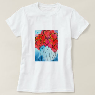 Luftballons des roten Herzens Valentine Aquarell T-Shirt