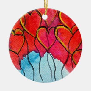 Luftballons des roten Herzens Valentine Keramik Ornament