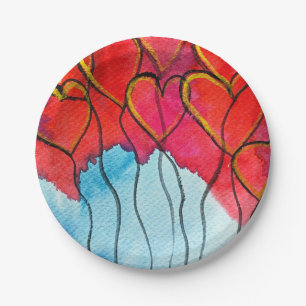 Luftballons des roten Herzens Valentine Pappteller