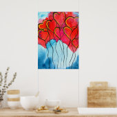 Luftballons des roten Herzens Valentine Poster (Küche)