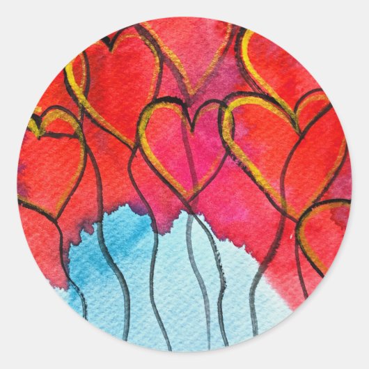 Luftballons des roten Herzens Valentine Runder Aufkleber (Vorderseite)