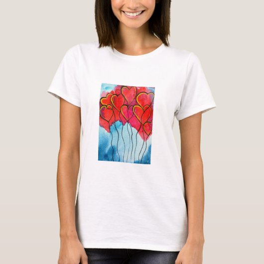 Luftballons des roten Herzens Valentine T-Shirt (Vorderseite)