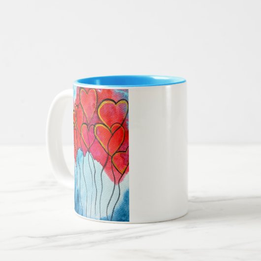 Luftballons des roten Herzens Valentine Zweifarbige Tasse (Vorderseite Links)