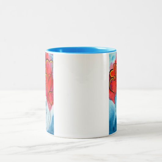 Luftballons des roten Herzens Valentine Zweifarbige Tasse (Mittel)