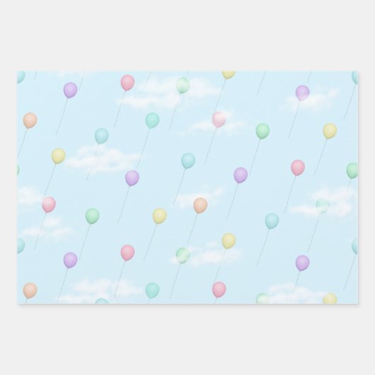 Luftballons im blauen Himmel mit Wolken Geschenkpapier Set (Vorderseite 3)