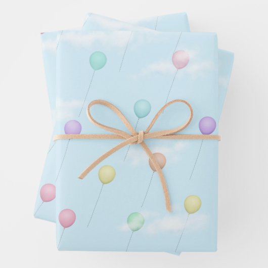 Luftballons im blauen Himmel mit Wolken Geschenkpapier Set (Beispiel)