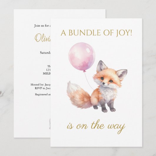 Luftballons mit benutzerdefiniertem Fuchs Einladung (Vorne/Hinten)