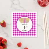 Luftballons & rosa Gingham 1. Geburtstag Serviette (Beispiel)