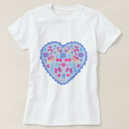 Luftballons & Süße Gingham-Herzen T-Shirt (Design vorne)