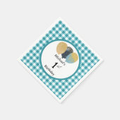 Luftballons & Türkis-blau kariert 1. Geburtstag Serviette (Ecke)