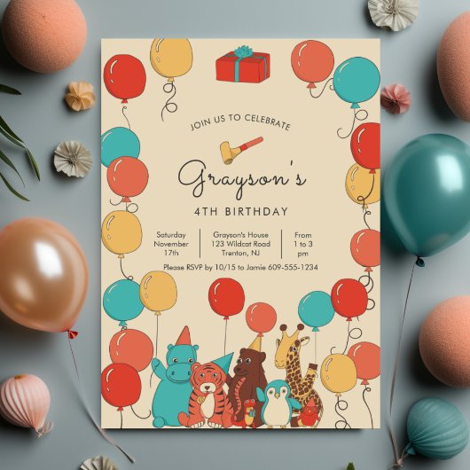 Luftballons und Tiere Moderne Kindergeburtstagsein