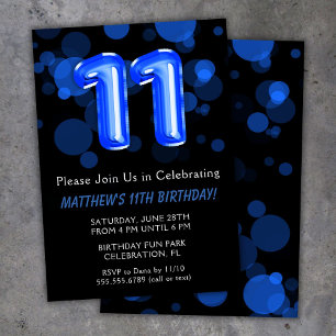 Luftballons zum 11. Geburtstag Kinder Blau Junge P Einladung