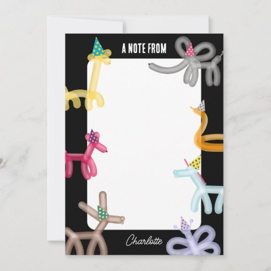 Luftballontiere Kinderparty-Thema Mitteilungskarte (Vorderseite)