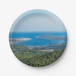 Luftbild auf Menorca vom Gipfel des Monte Toro Pappteller