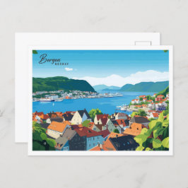 Luftbild Bergen Norwegen Illustrationsreise Postkarte