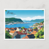 Luftbild Bergen Norwegen Illustrationsreise Postkarte (Vorderseite)