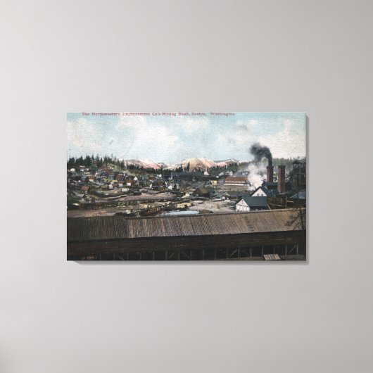 Luftbild der Bergbaumaschine und der Stadt Leinwanddruck (Vorderseite)