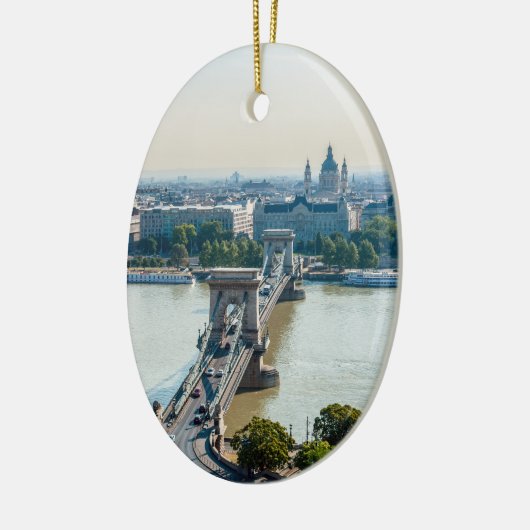 Luftbild der Kettenbrücke - Budapest, Ungarn Keramik Ornament (Links)