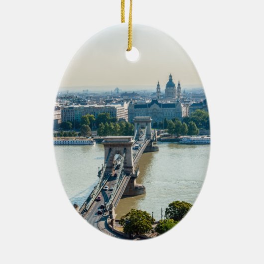 Luftbild der Kettenbrücke - Budapest, Ungarn Keramik Ornament (Hinten)